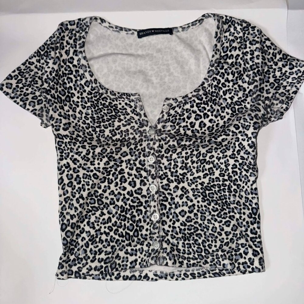 Brandy Melville Zelly Blue Cheetah Button Down Baby Tee